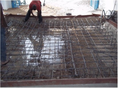 Steel reinforcement being prepared on an active construction site