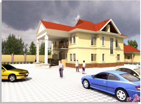 Second architectural rendering of a large residential duplex